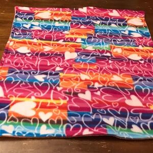 Basic rainbow and hearts outline smaller pet blanket, handmade of soft fleece.